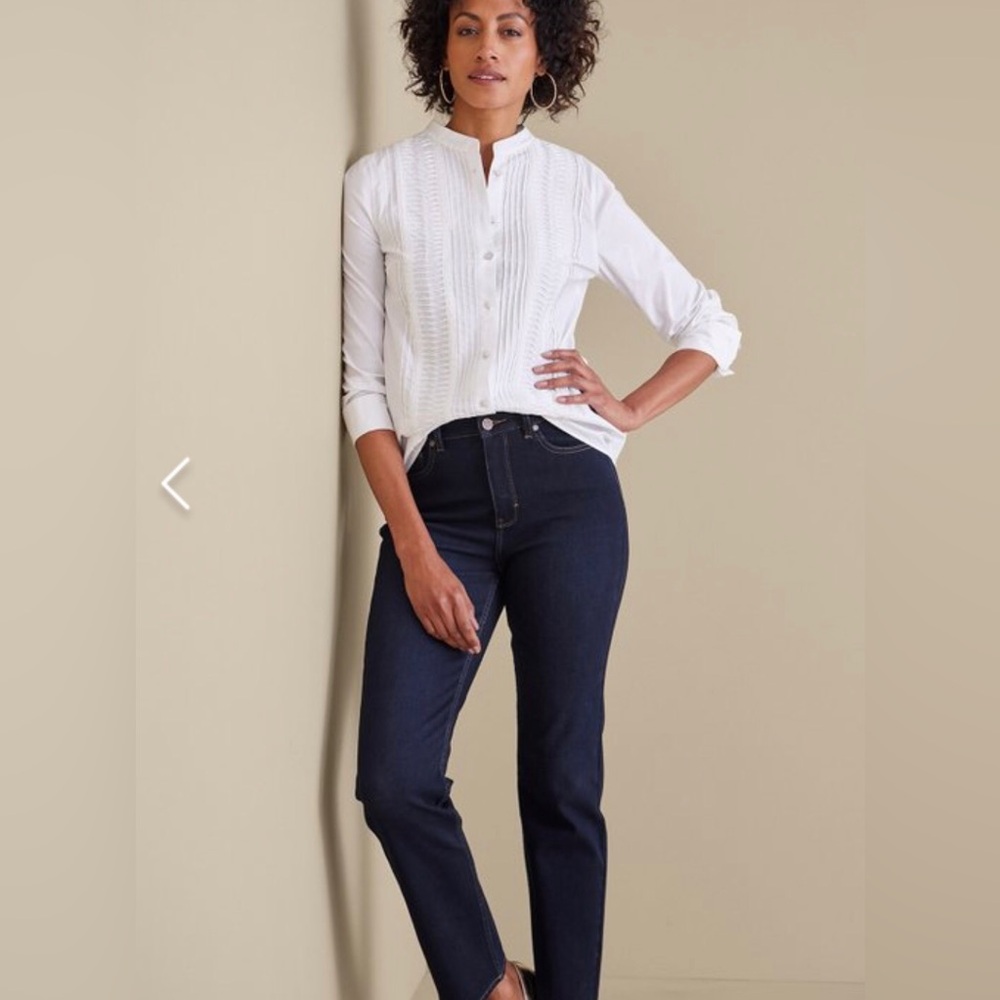 Soft Surroundings Pull On Women’s Petite Large Denim Stretch Jeans Dark Wash